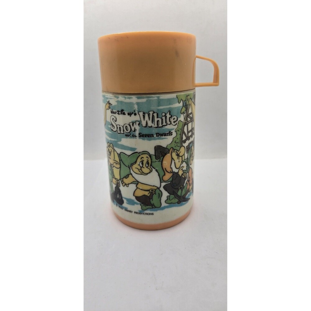 VTG Snow White & the Seven Dwarfs Lunchbox Thermos Aladdin 8oz w/Stopper & Lid